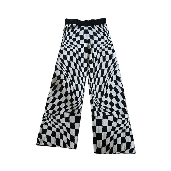 Daydreamer Eclipse Wave Knit Pants โ Black/White Checkered โ Size M - Picture 2 of 5